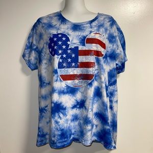 Disney Mickey Mouse American Flag Tie Dye Blue T-Shirt Size XL